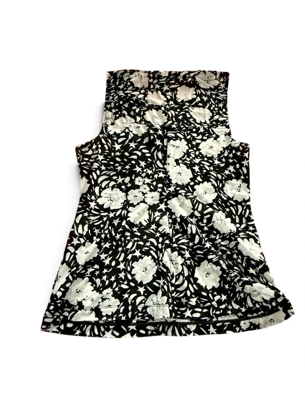 CAbi Black & White Floral Gathered Neck Sleeveless Top